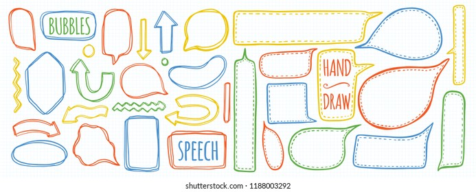 Hand drawn set of speech bubbles. Element speak for design. Isolated in white.Comic style. Vector illustration.