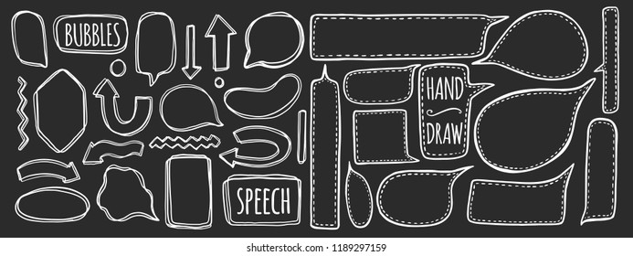 Hand drawn set of speech bubbles. Element speak for design. Isolated in white.Comic style. Vector illustration.
