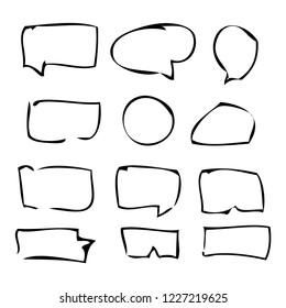 Hand drawn set of speech bubbles. Vector doodle objects