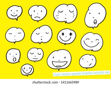 Hand drawn set of speech bubbles with dialog words,Hello, Love, Bye,Hi,Yes,Wow,Miss you,Oops,OMG, Vector illustration.