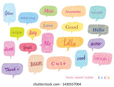 Hand drawn set of speech bubbles with dialog words,Vector bubbles speech doodle set ,Cute speech bubbles 