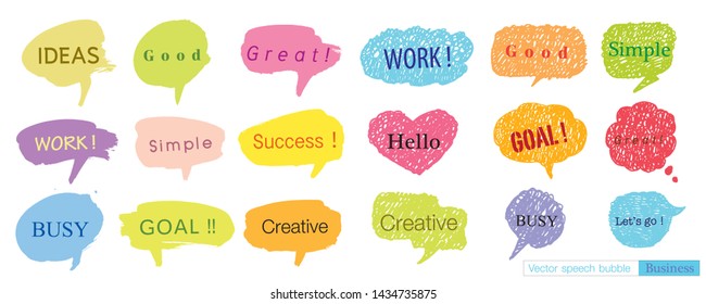 Hand drawn set of speech bubbles with dialog words for Business, Business Vector bubbles speech doodle set,Colorful speech bubbles