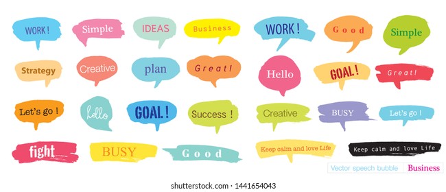 
Conjunto de burbujas de habla dibujadas a mano con palabras de diálogo para los negocios, el vector de negocios burbuja el conjunto de doodles de voz, burbujas de lenguaje coloridas para la decoración de ilustraciones infantiles, cómics, pancartas
