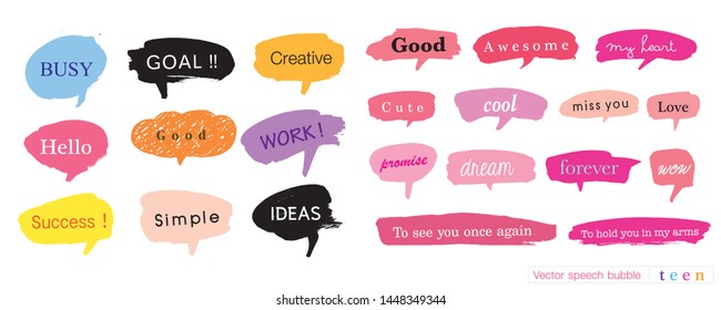 Hand drawn set of speech bubbles with dialog words for Business, Business Vector bubbles speech doodle set,Colorful speech bubbles for decoration of kids' illustrations, comics, banners,fashion