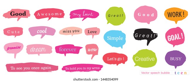 Hand drawn set of speech bubbles with dialog words for Business, Business Vector bubbles speech doodle set,Colorful speech bubbles for decoration of kids' illustrations, comics, banners,fashion