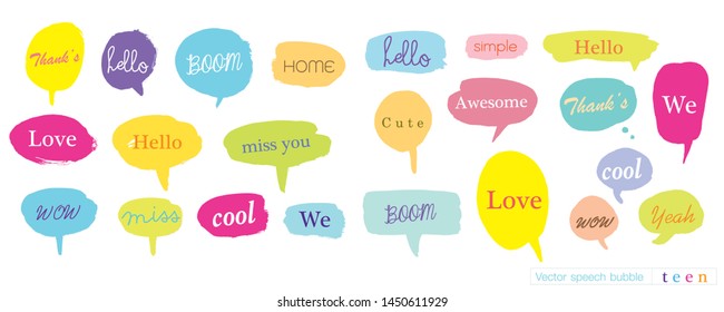 Hand drawn set of speech bubbles with dialog words for Business, Business Vector bubbles speech doodle set,Colorful speech bubbles for decoration of kids' illustrations, comics, banners,teen