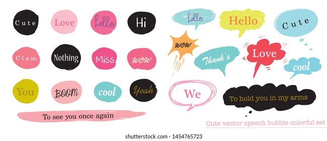 Hand drawn set of speech bubbles with dialog words for Teen, Business Vector bubbles speech doodle set,Colorful speech bubbles for decoration of kids' illustrations, comics, banners,teen