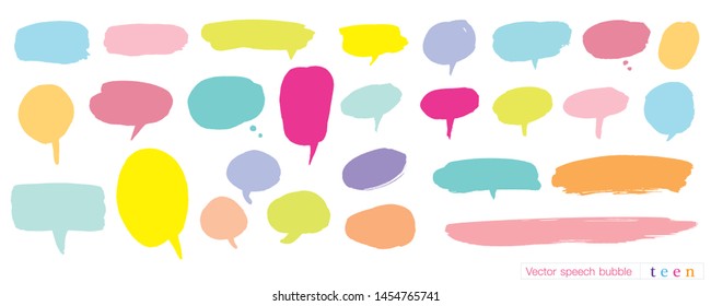 Hand drawn set of speech bubbles with dialog words for Teen, Business Vector bubbles speech doodle set,Colorful speech bubbles for decoration of kids' illustrations, comics, banners,teen