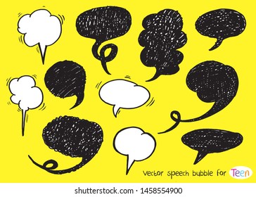 Hand drawn set of speech bubbles with dialog words for Business and Teen, Business Vector bubbles speech doodle set,Colorful speech bubbles for decoration of kids' illustrations, comics, banners,teen