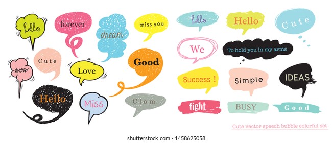 Hand drawn set of speech bubbles with dialog words for Business and Teen, Business Vector bubbles speech doodle set,Colorful speech bubbles for decoration of kids' illustrations, comics, banners,teen