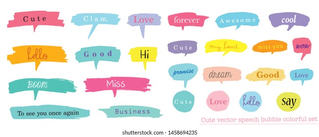 Hand drawn set of speech bubbles with dialog words for Business and Teen, Business Vector bubbles speech doodle set,Colorful speech bubbles for decoration of kids' illustrations, comics, banners,teen