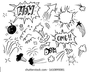  Hand drawn set of speech bubbles. doodle Vector illustration