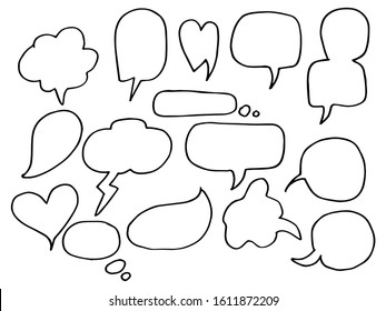 Hand drawn set of speech bubbles. doodle Vector illustration