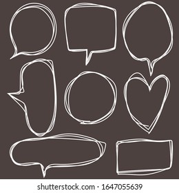 Hand drawn set of speech bubbles with dialog words,Vector bubbles speech doodle set