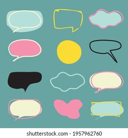 Hand drawn set of speech bubbles. Vector doodle objects on bright background