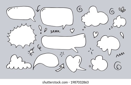 Hand drawn set of speech bubbles isolated on white background.