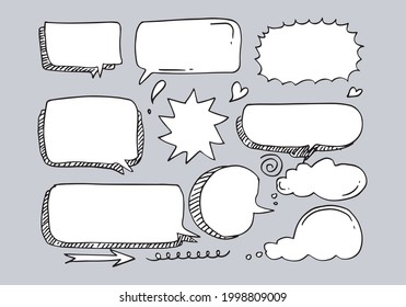 Hand drawn set of speech bubbles isolated on grey background.