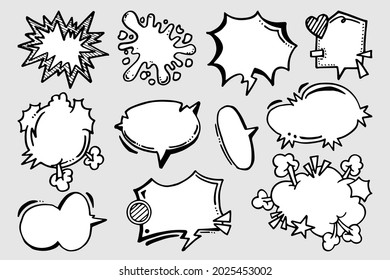 Hand drawn set of speech bubbles isolated . Doodle set element. Vector illustration.