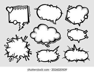 Conjunto de burbujas de habla hechas a mano aisladas. Elemento Doodle set. Ilustración vectorial.