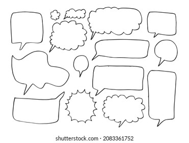 Hand drawn set of speech bubbles isolated on white background.