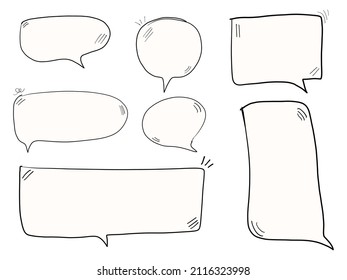 Hand Drawn Set Of Speech Bubbles In Flat Style. Frames Doodle Loops On  Isolated White Background, Textbox Stickers Of Speech, Vector Design Elements.