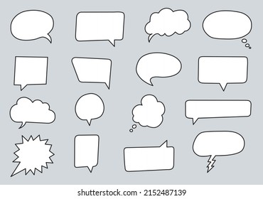 Hand drawn set of speech bubbles isolated on grey background. Vector illustration.