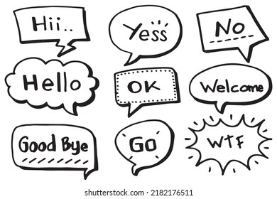 Hand drawn set of speech bubbles isolated . Doodle set element. Vector illustration.