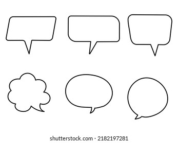 Hand drawn set of speech bubbles in flat style. frames doodle loops on  isolated white background, textbox Stickers of speech, vector design elements.