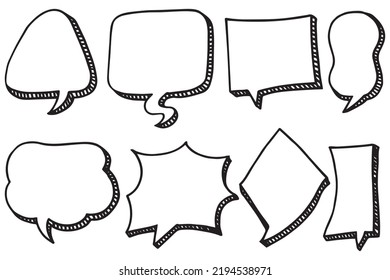 Hand drawn set of speech bubbles isolated . Doodle set element. Vector illustration.