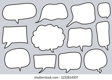 Hand drawn set of speech bubbles isolated . Doodle set element. Vector illustration.