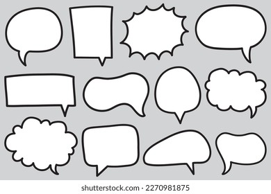 Hand drawn set of speech bubbles isolated . Doodle set element. Vector illustration.