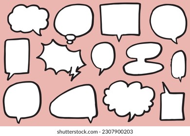 Hand drawn set of speech bubbles isolated . Doodle set element. Vector illustration.