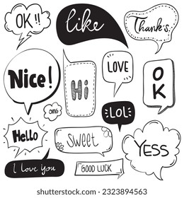 Hand drawn set of speech bubbles isolated . scribble, Doodle set element. Vector illustration.