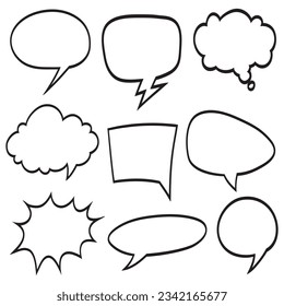 Conjunto de burbujas de habla hechas a mano aisladas. Elemento Doodle set. Ilustración vectorial.