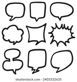 Handgezeichnete Reihe von Sprachblasen einzeln . Doodle-Set-Element. Vektorgrafik.