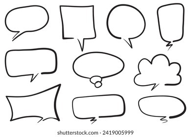 Hand drawn set of speech bubbles isolated . Doodle set element. Vector illustration.