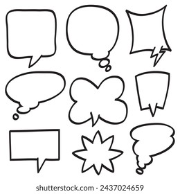 Hand drawn set of speech bubbles isolated . Doodle set element. Vector illustration.