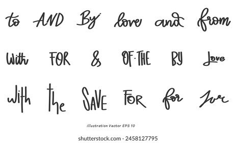 Hand drawn set of speech bubbles with handwritten short phrases on white background, Vector illustration EPS 10