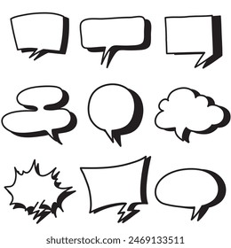 Hand drawn set of speech bubbles isolated . Doodle set element. Vector illustration.