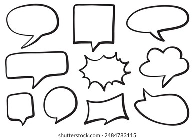 Hand drawn set of speech bubbles isolated . Doodle set element. Vector illustration.