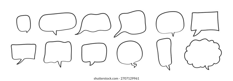 Hand drawn set of speech bubbles isolated . Doodle set element. Vector illustration