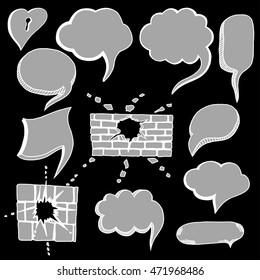 Hand drawn set of speech bubbles. Vector illustration.