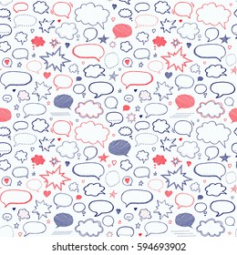 Hand drawn set of speech bubbles. Vector seamless pattern. Endless abstract background.