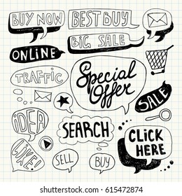 Hand drawn set of speech bubbles with handwritten text