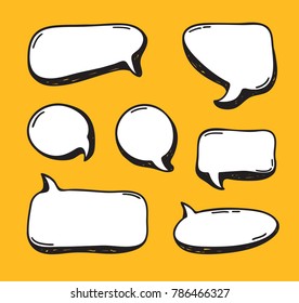 Hand drawn set of speech bubbles. Vector pop art objects