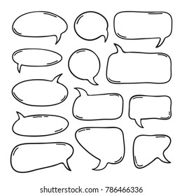 Hand drawn set of speech bubbles. Vector pop art objects