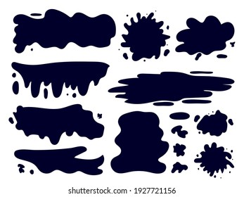 Hand drawn set of splashes of ink, paints of various shapes. Design element for stickers, label, banner, icon design. Vector illustration, imitation of feather and brush drops.