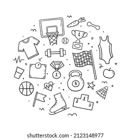 Hand Drawn Set Sports Items Round Stock Vector (Royalty Free ...