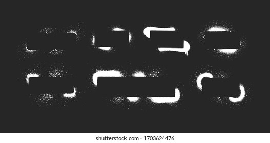 Hand drawn set of spray paint frames for text box. Airbrush rectangular banner collection. Graffiti background. Vector isolated grunge stencil illustration. 