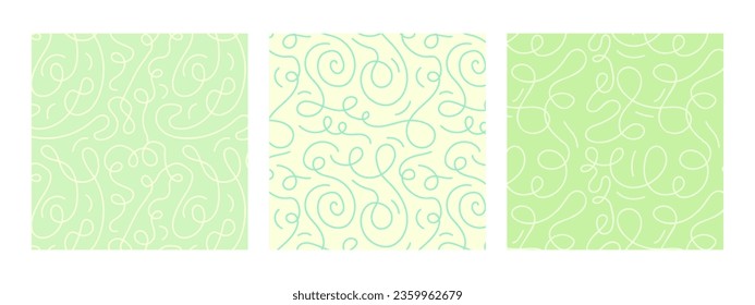conjunto dibujado a mano de la impresión de pulso sin inconvenientes. Doodle de la línea verde amarilla. Creativo Fondo de dibujo continuo de estilo garabato para niños o diseño de moda con formas básicas. 